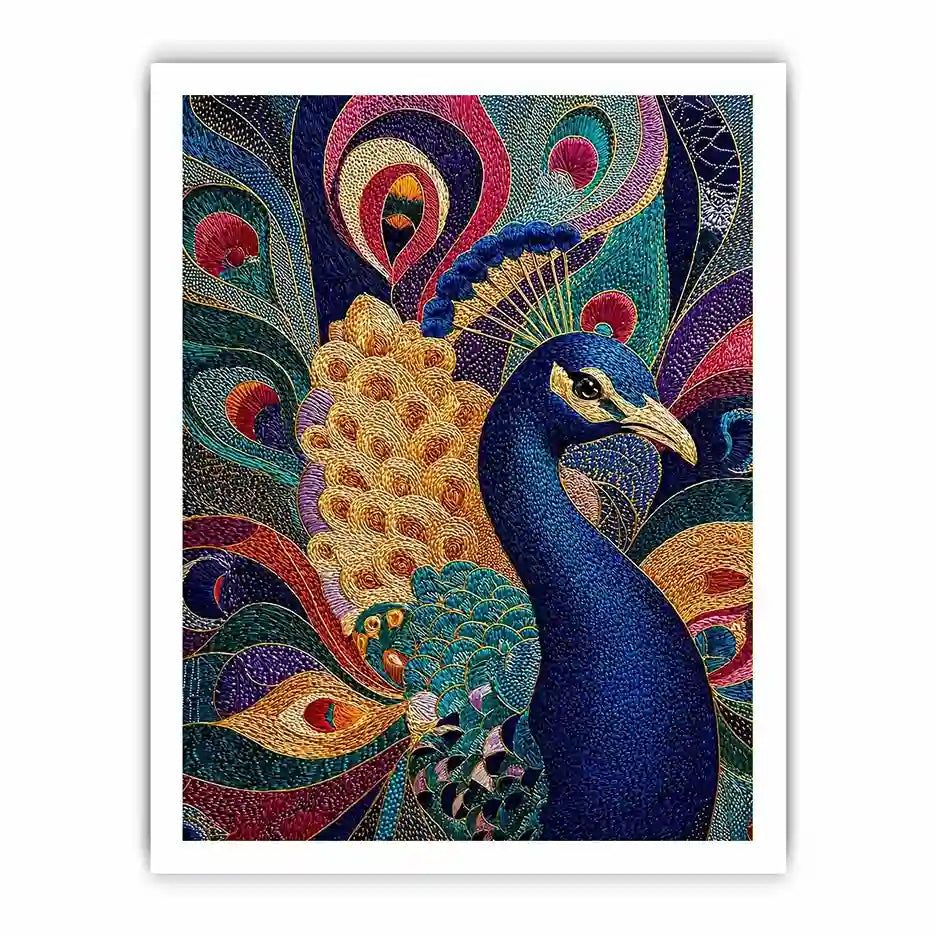 peacock Canvas Print colorful luxury bird canvas, vibrant peacock painting detailed feathers artwork, blue gold peacock canvas modern decor, exotic bird Canvas Print premium textured design