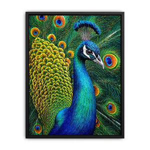 peacock close up Canvas Print colorful feathers, vibrant bird painting Canvas Print, detailed peacock feather artwork modern decor, luxury peacock illustration