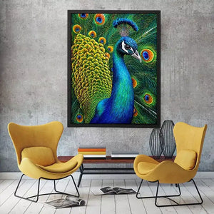 peacock close up Canvas Print colorful feathers, vibrant bird painting Canvas Print, detailed peacock feather artwork modern decor, luxury peacock illustration