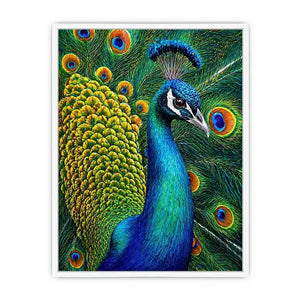peacock close up Canvas Print colorful feathers, vibrant bird painting Canvas Print, detailed peacock feather artwork modern decor, luxury peacock illustration