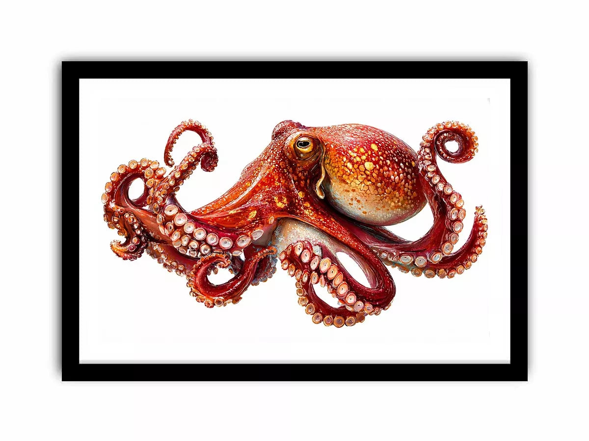 minimal octopus Canvas Print clean marine canvas, elegant octopus illustration modern decor, red octopus artwork white background premium print, sea life minimalist canvas design