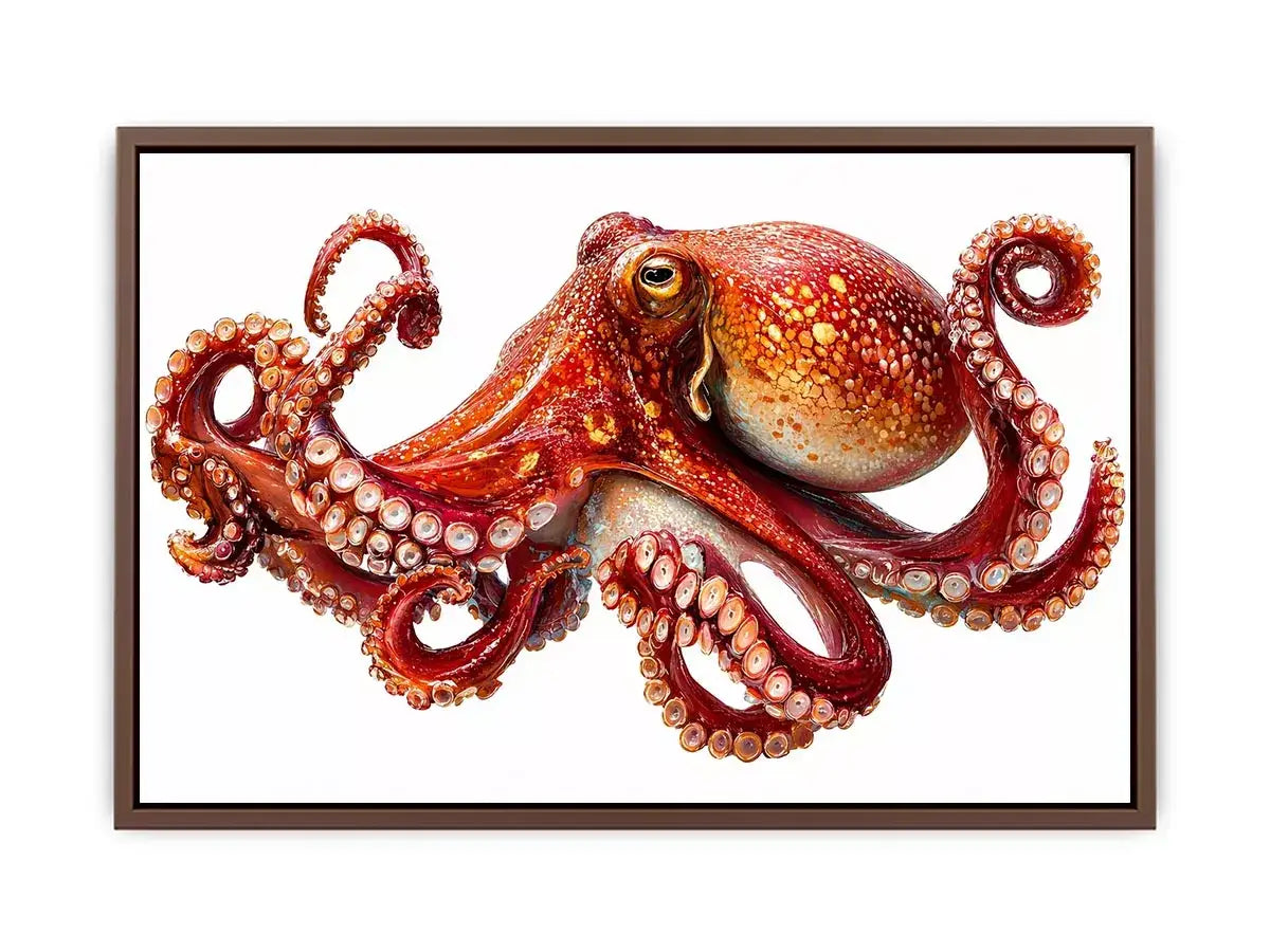 minimal octopus Canvas Print clean marine canvas, elegant octopus illustration modern decor, red octopus artwork white background premium print, sea life minimalist canvas design