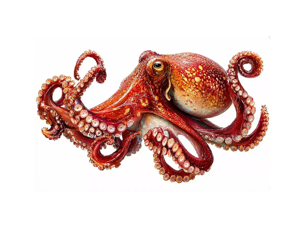 minimal octopus Canvas Print clean marine canvas, elegant octopus illustration modern decor, red octopus artwork white background premium print, sea life minimalist canvas design