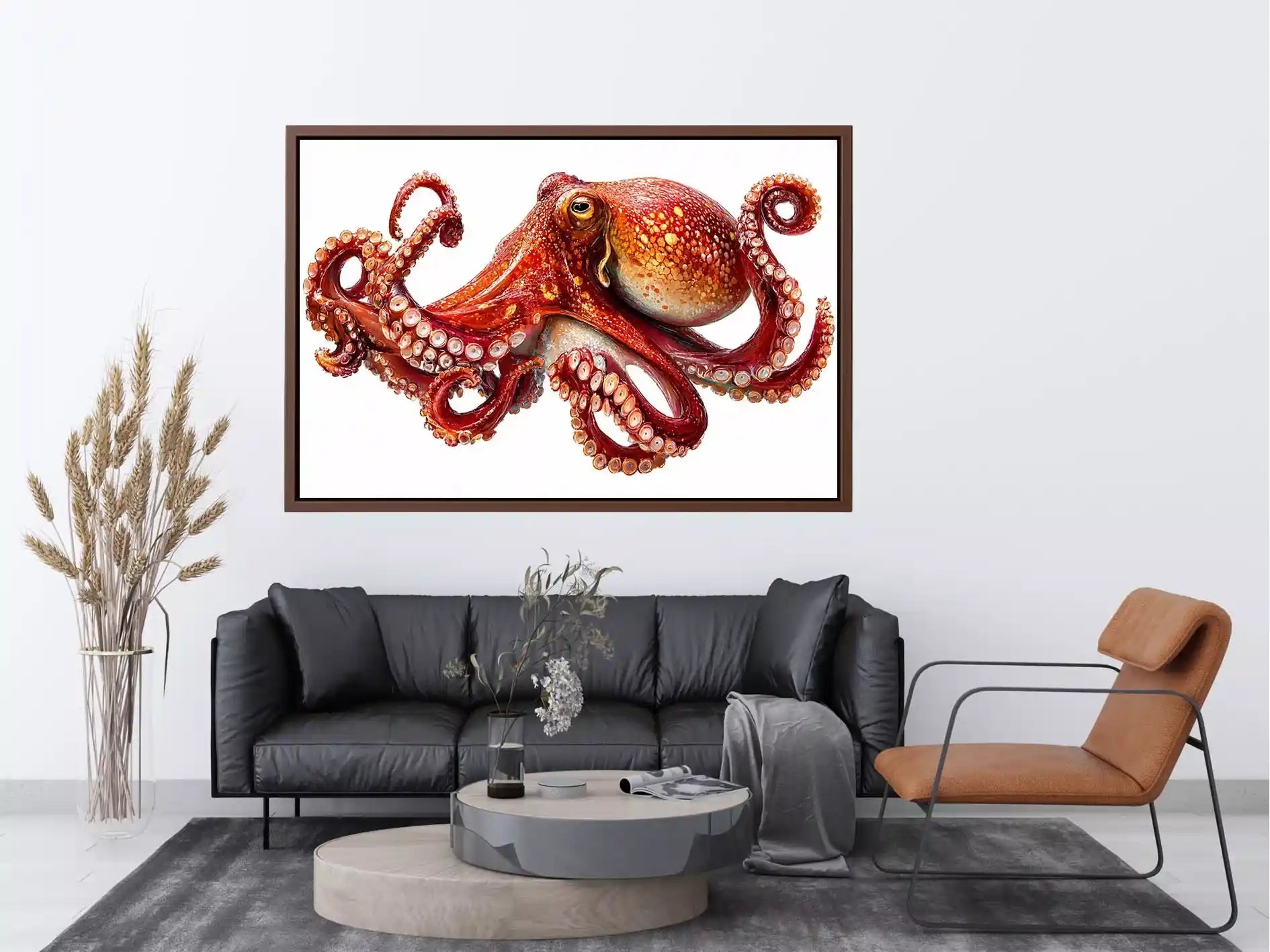 minimal octopus Canvas Print clean marine canvas, elegant octopus illustration modern decor, red octopus artwork white background premium print, sea life minimalist canvas design