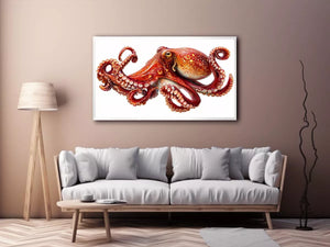 minimal octopus Canvas Print clean marine canvas, elegant octopus illustration modern decor, red octopus artwork white background premium print, sea life minimalist canvas design