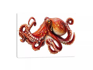 minimal octopus Canvas Print clean marine canvas, elegant octopus illustration modern decor, red octopus artwork white background premium print, sea life minimalist canvas design