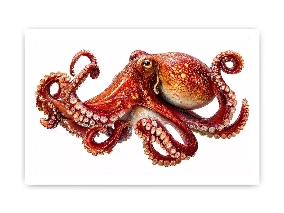 minimal octopus Canvas Print clean marine canvas, elegant octopus illustration modern decor, red octopus artwork white background premium print, sea life minimalist canvas design