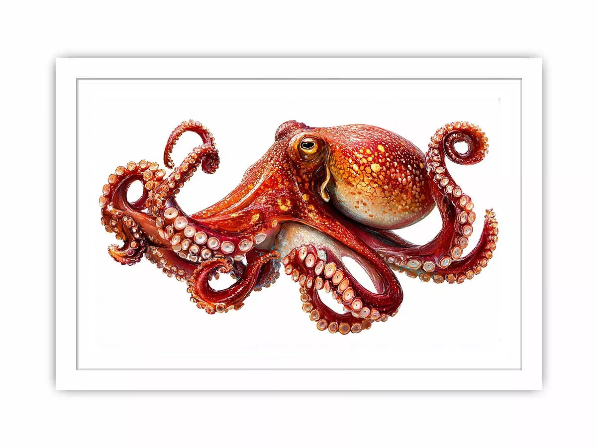 minimal octopus Canvas Print clean marine canvas, elegant octopus illustration modern decor, red octopus artwork white background premium print, sea life minimalist canvas design
