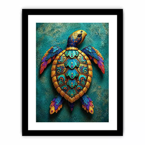 colorful turtle Canvas Print coastal decor canvas, decorative sea turtle artwork vibrant modern design, marine turtle illustration teal gold wall decor, tropical ocean animal Canvas Print