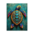 colorful turtle Canvas Print coastal decor canvas, decorative sea turtle artwork vibrant modern design, marine turtle illustration teal gold wall decor, tropical ocean animal Canvas Print