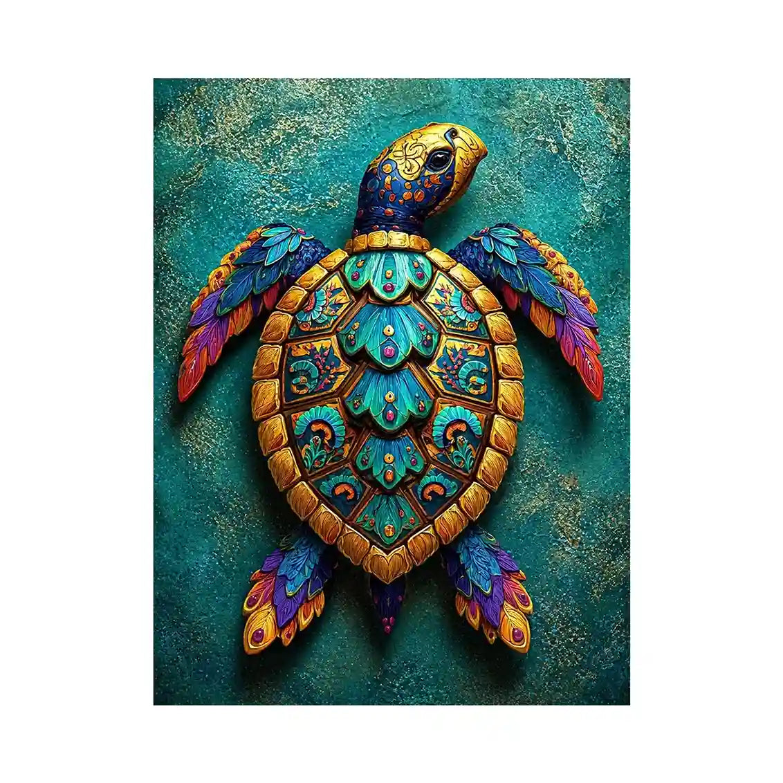 colorful turtle Canvas Print coastal decor canvas, decorative sea turtle artwork vibrant modern design, marine turtle illustration teal gold wall decor, tropical ocean animal Canvas Print