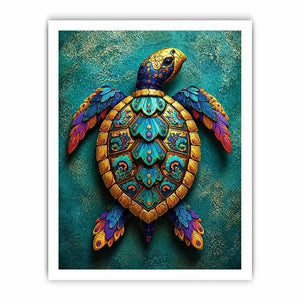 colorful turtle Canvas Print coastal decor canvas, decorative sea turtle artwork vibrant modern design, marine turtle illustration teal gold wall decor, tropical ocean animal Canvas Print