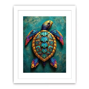 colorful turtle Canvas Print coastal decor canvas, decorative sea turtle artwork vibrant modern design, marine turtle illustration teal gold wall decor, tropical ocean animal Canvas Print