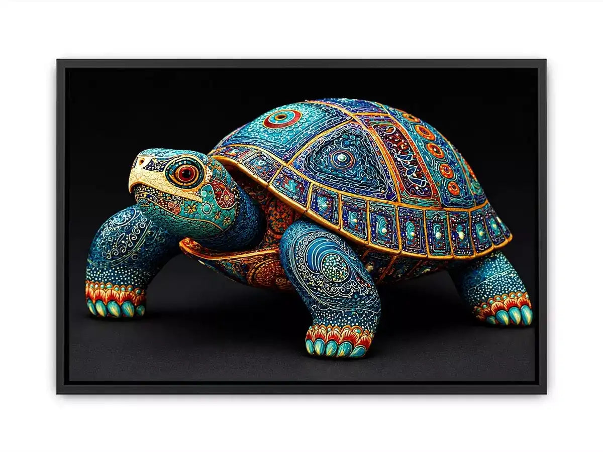 ornate turtle Canvas Print canvas, luxury blue gold turtle artwork, decorative sea life Canvas Print, detailed reptile illustration Canvas Print