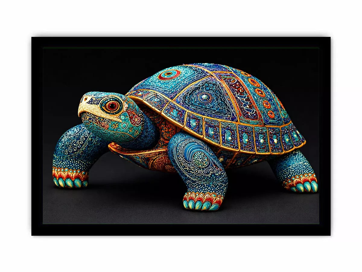 ornate turtle Canvas Print canvas, luxury blue gold turtle artwork, decorative sea life Canvas Print, detailed reptile illustration Canvas Print