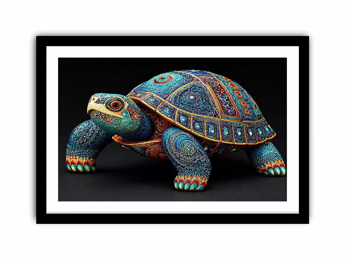 ornate turtle Canvas Print canvas, luxury blue gold turtle artwork, decorative sea life Canvas Print, detailed reptile illustration Canvas Print