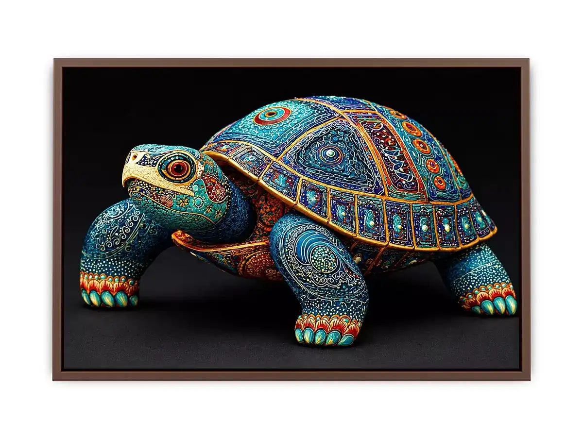 ornate turtle Canvas Print canvas, luxury blue gold turtle artwork, decorative sea life Canvas Print, detailed reptile illustration Canvas Print