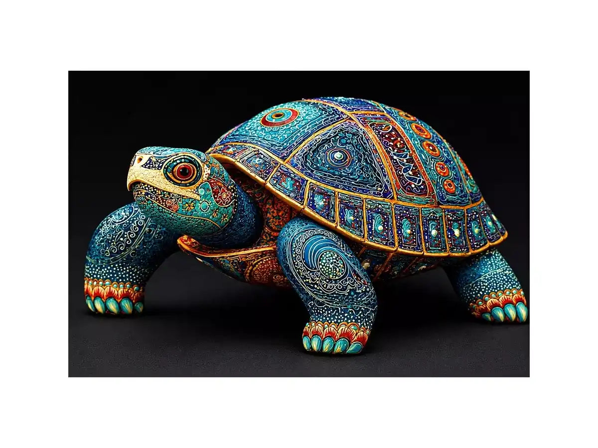 ornate turtle wall art canvas, luxury blue gold turtle artwork, decorative sea life canvas art, detailed reptile illustration wall art