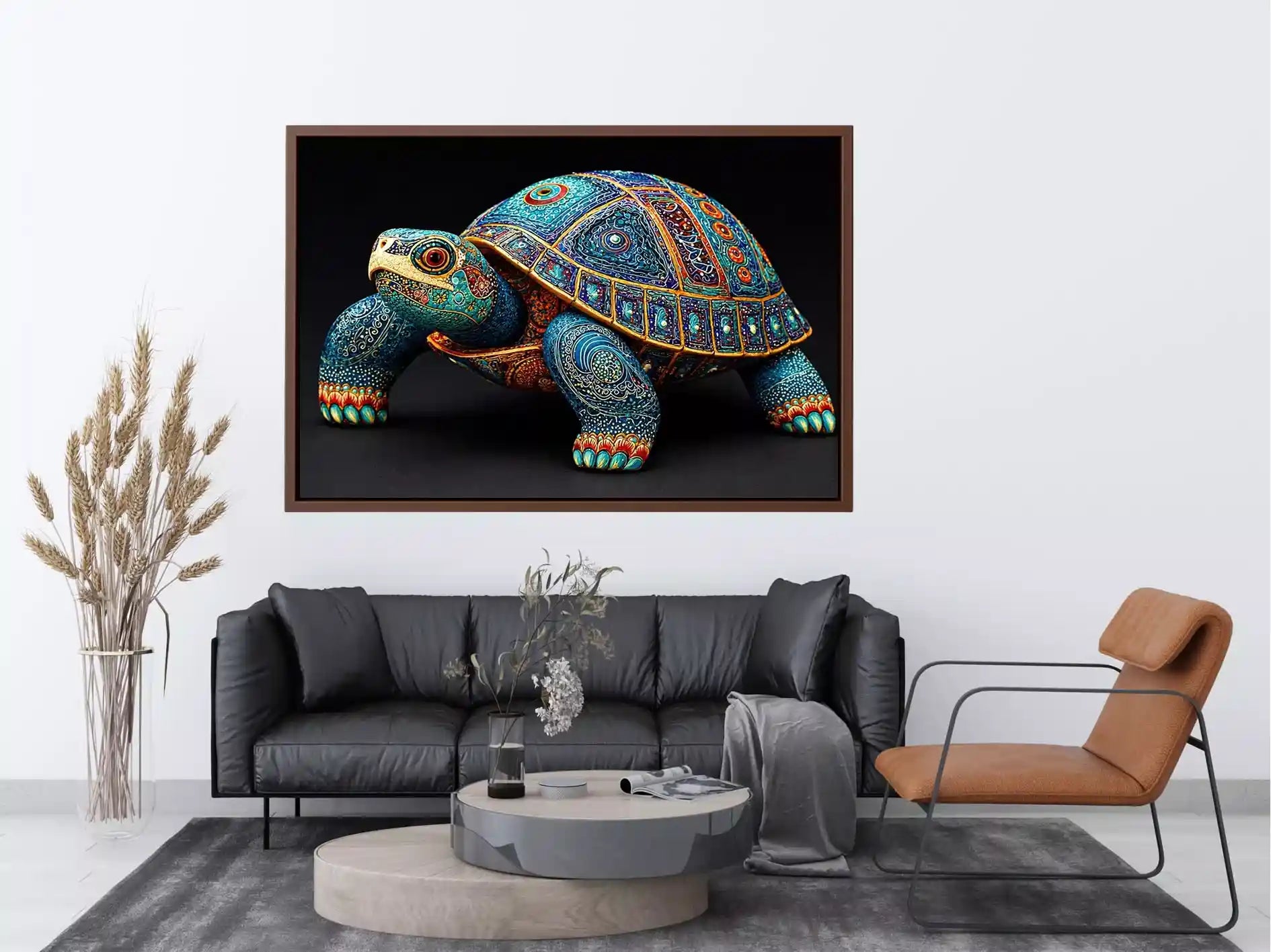 ornate turtle Canvas Print canvas, luxury blue gold turtle artwork, decorative sea life Canvas Print, detailed reptile illustration Canvas Print