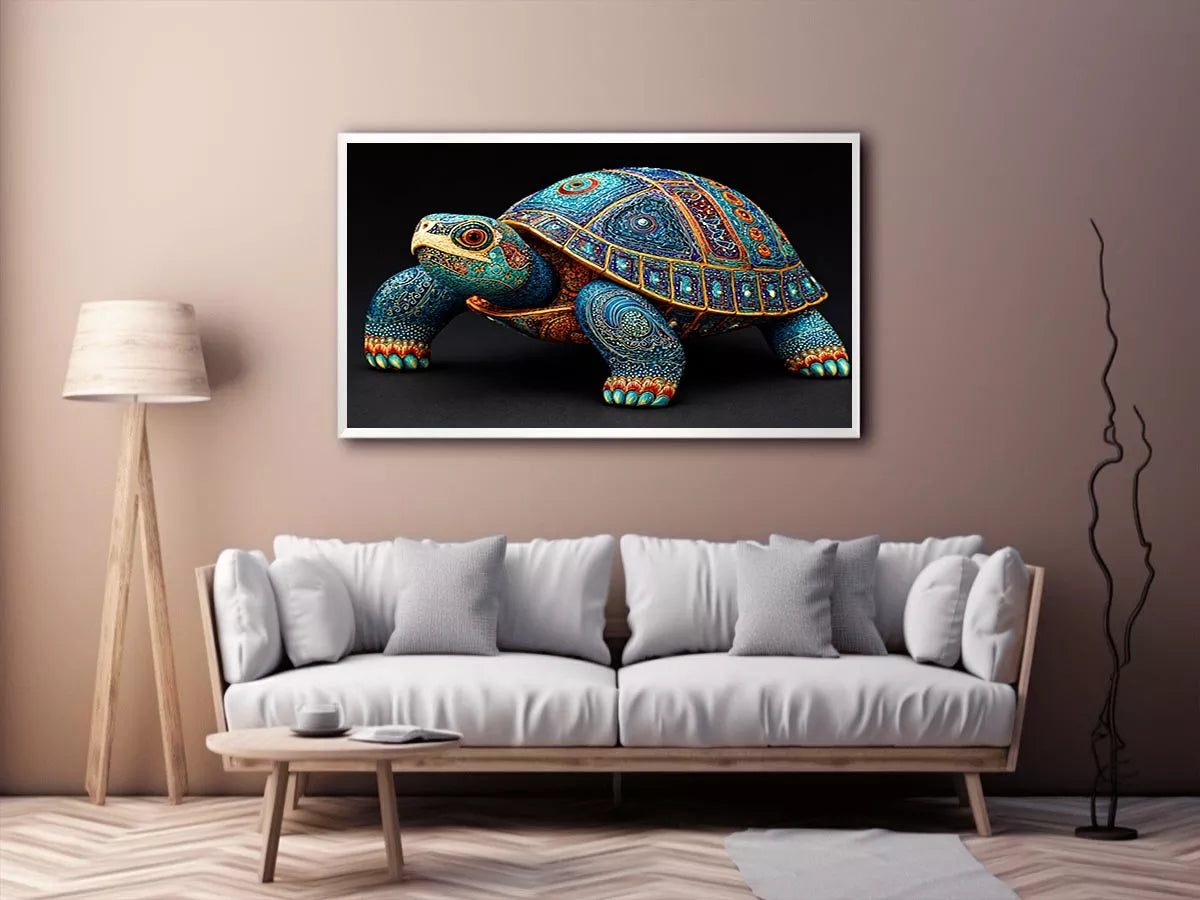 ornate turtle Canvas Print canvas, luxury blue gold turtle artwork, decorative sea life Canvas Print, detailed reptile illustration Canvas Print
