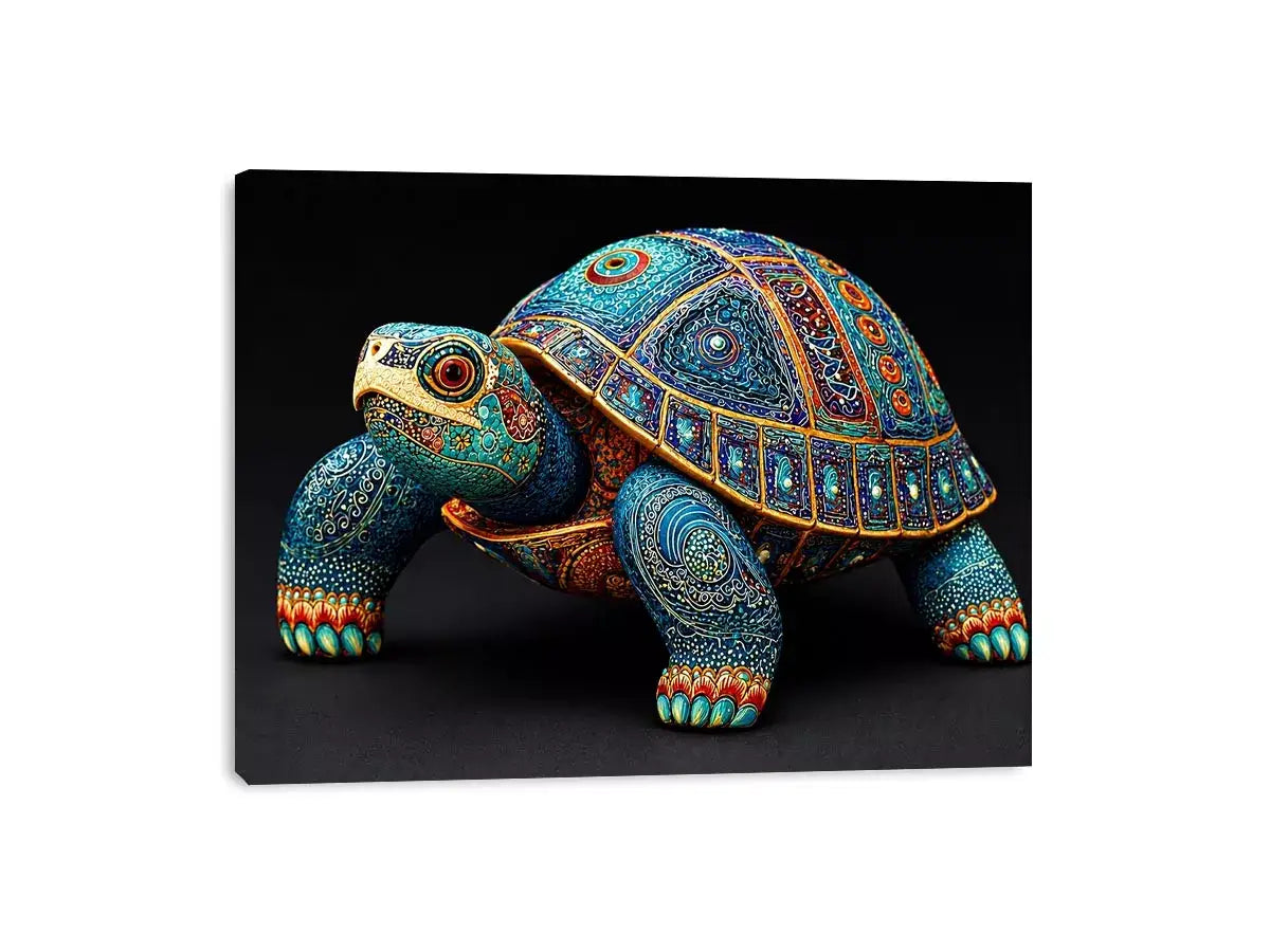 ornate turtle Canvas Print canvas, luxury blue gold turtle artwork, decorative sea life Canvas Print, detailed reptile illustration Canvas Print