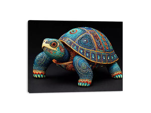 ornate turtle Canvas Print canvas, luxury blue gold turtle artwork, decorative sea life Canvas Print, detailed reptile illustration Canvas Print