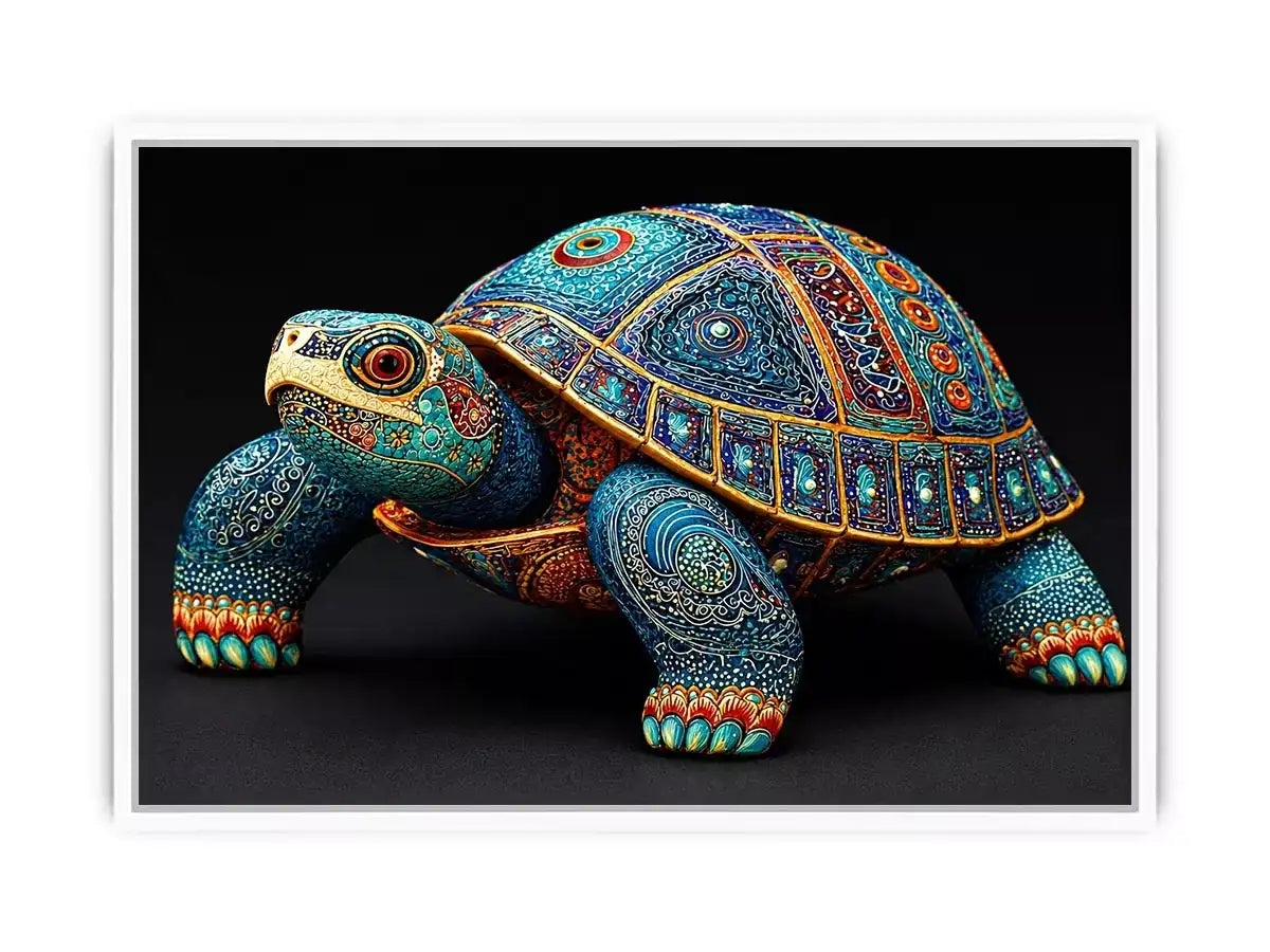 ornate turtle Canvas Print canvas, luxury blue gold turtle artwork, decorative sea life Canvas Print, detailed reptile illustration Canvas Print