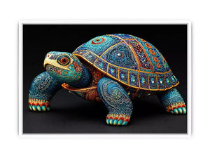 ornate turtle Canvas Print canvas, luxury blue gold turtle artwork, decorative sea life Canvas Print, detailed reptile illustration Canvas Print