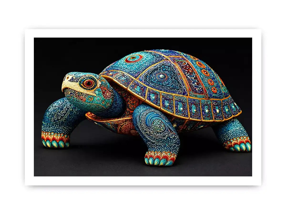 ornate turtle Canvas Print canvas, luxury blue gold turtle artwork, decorative sea life Canvas Print, detailed reptile illustration Canvas Print