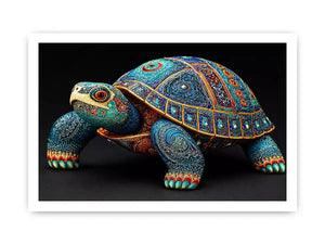 ornate turtle Canvas Print canvas, luxury blue gold turtle artwork, decorative sea life Canvas Print, detailed reptile illustration Canvas Print