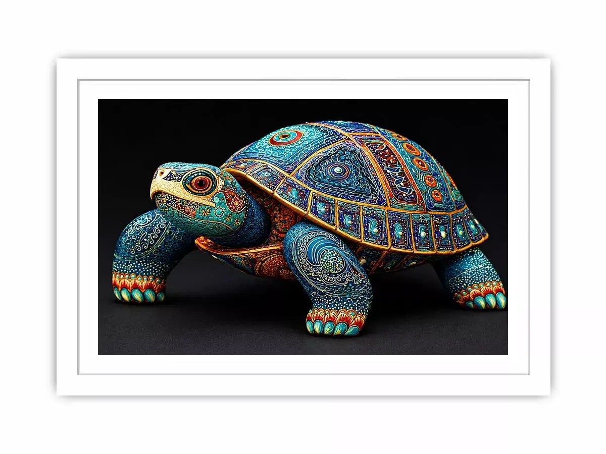 ornate turtle Canvas Print canvas, luxury blue gold turtle artwork, decorative sea life Canvas Print, detailed reptile illustration Canvas Print