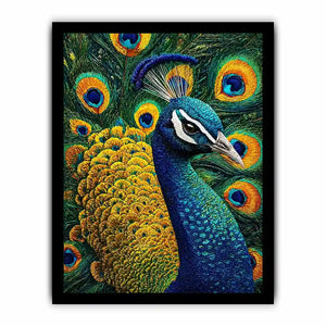 peacock Canvas Print canvas colorful feathers, luxury blue gold peacock artwork, vibrant bird canvas wall decor, detailed peacock feather painting