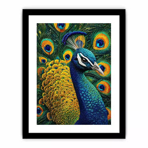 peacock Canvas Print canvas colorful feathers, luxury blue gold peacock artwork, vibrant bird canvas wall decor, detailed peacock feather painting