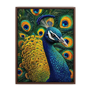 peacock Canvas Print canvas colorful feathers, luxury blue gold peacock artwork, vibrant bird canvas wall decor, detailed peacock feather painting