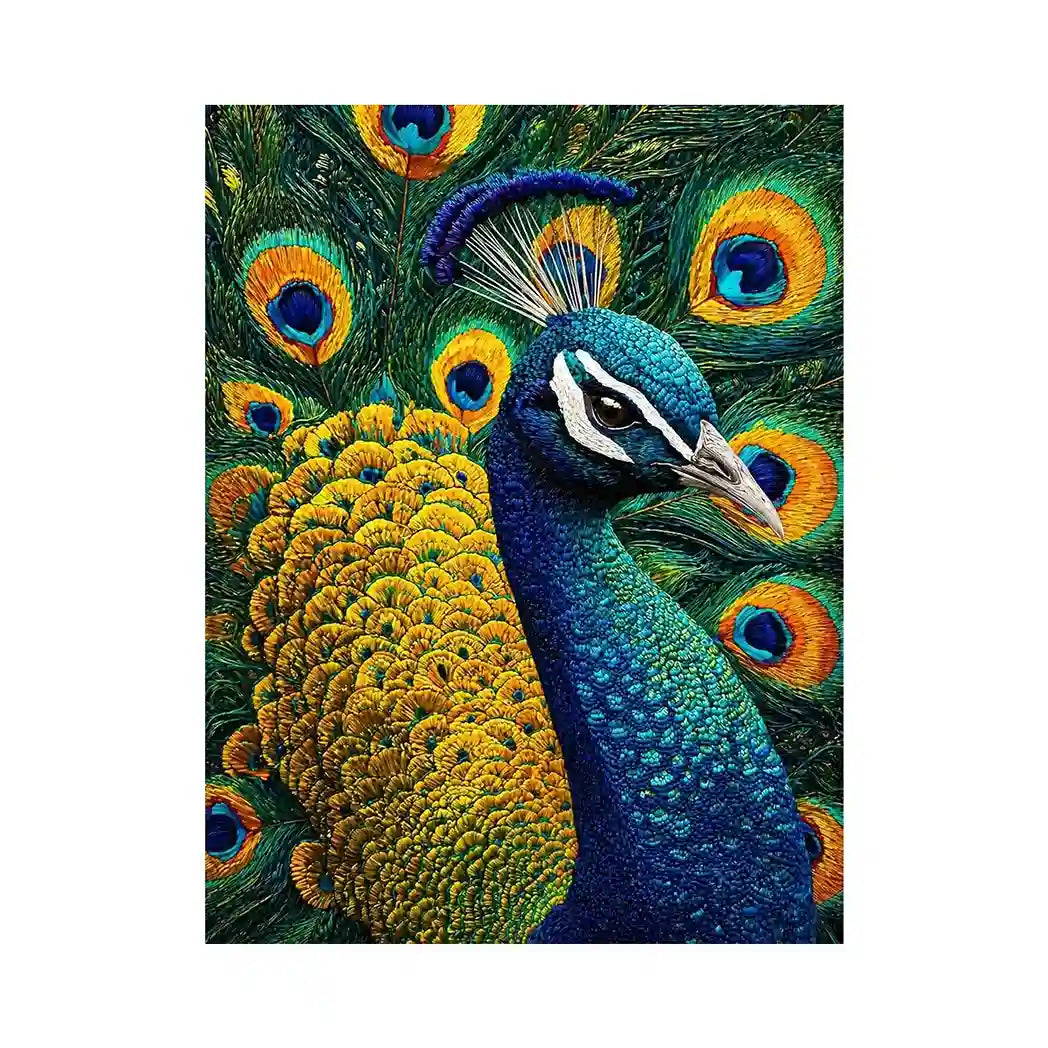 peacock Canvas Print canvas colorful feathers, luxury blue gold peacock artwork, vibrant bird canvas wall decor, detailed peacock feather painting