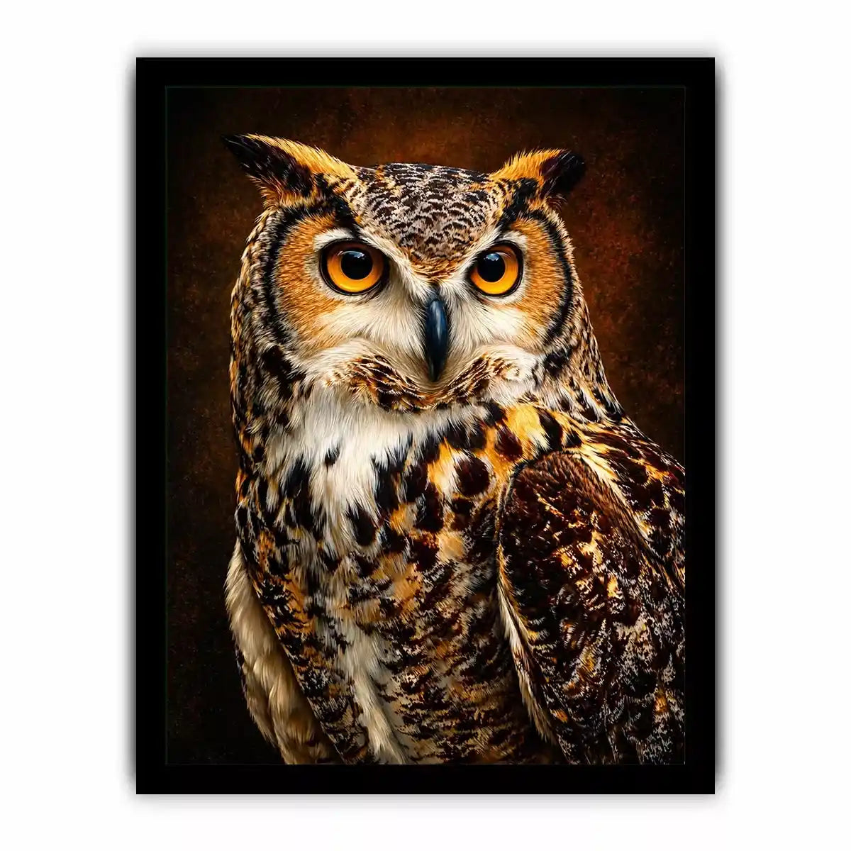 Realistic owl Canvas Print with glowing golden eyes and detailed feathers