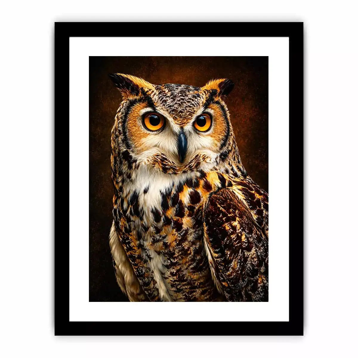 Realistic owl Canvas Print with glowing golden eyes and detailed feathers