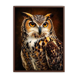 Realistic owl Canvas Print with glowing golden eyes and detailed feathers