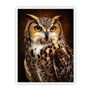 Realistic owl Canvas Print with glowing golden eyes and detailed feathers