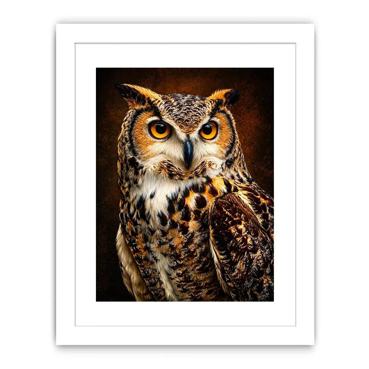Realistic owl Canvas Print with glowing golden eyes and detailed feathers