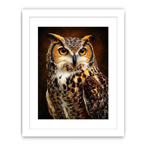 Realistic owl Canvas Print with glowing golden eyes and detailed feathers