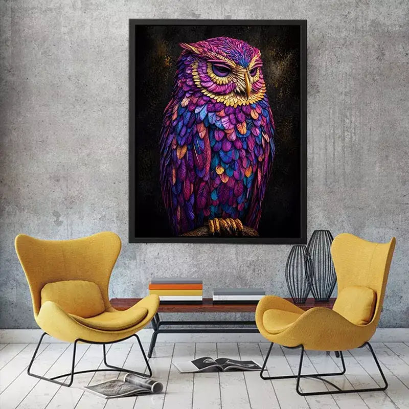 colorful owl canvas Canvas Print vibrant modern bird painting