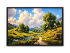 Impressionist sunflower field with rustic villa golden canvas Canvas Print