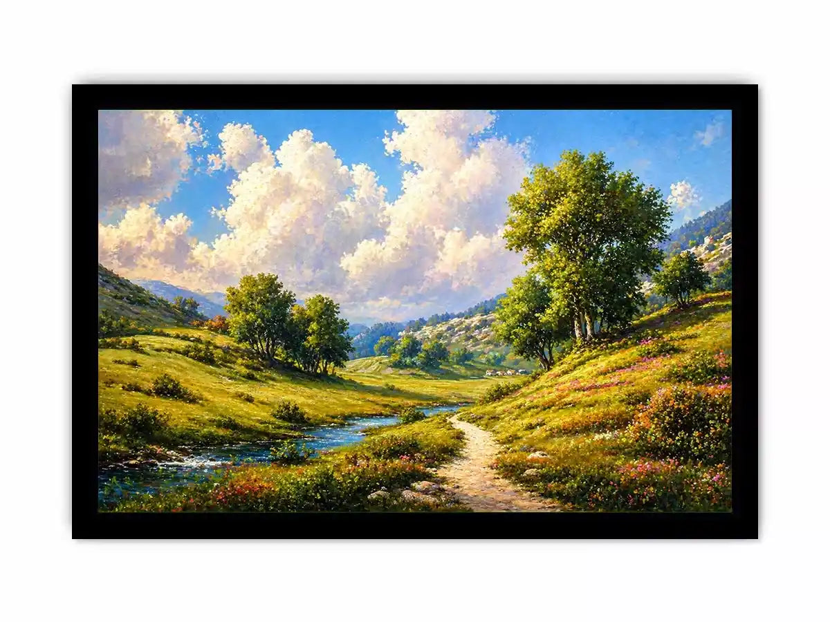 Impressionist sunflower field with rustic villa golden canvas Canvas Print