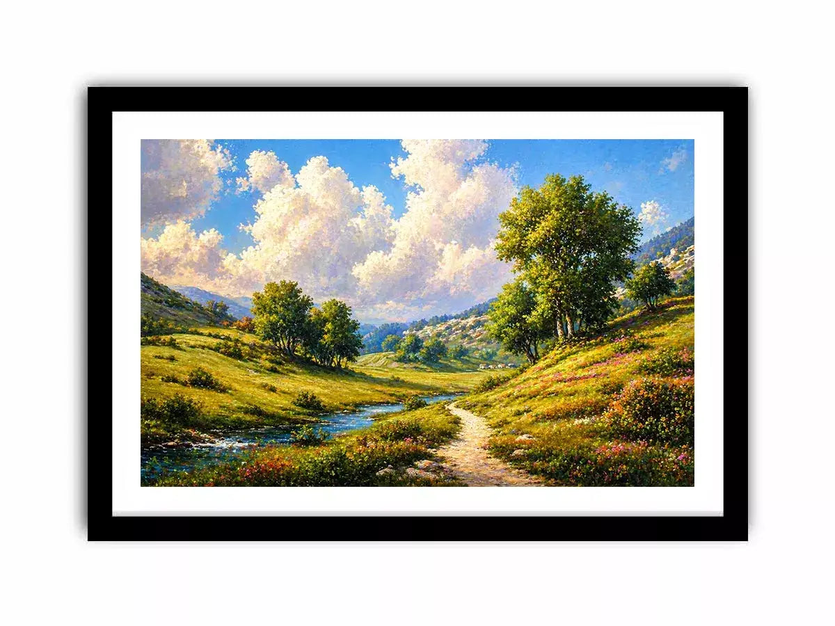 Impressionist sunflower field with rustic villa golden canvas Canvas Print