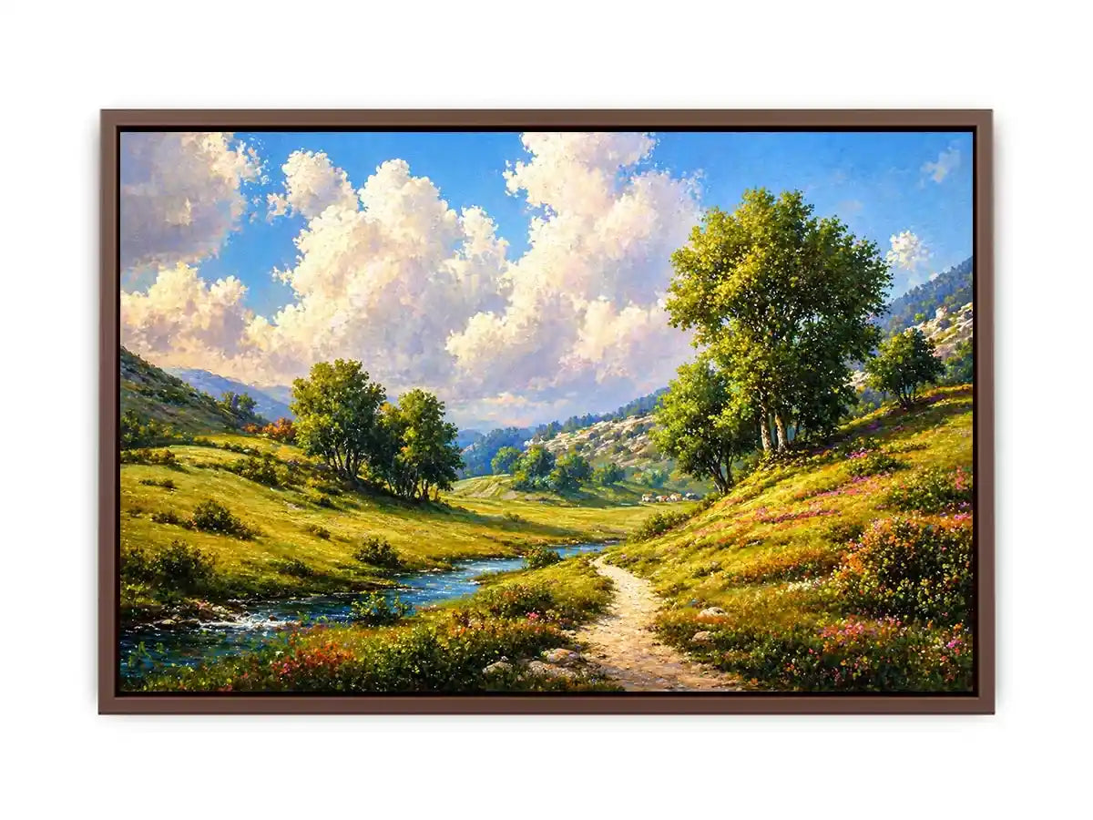 Impressionist sunflower field with rustic villa golden canvas Canvas Print