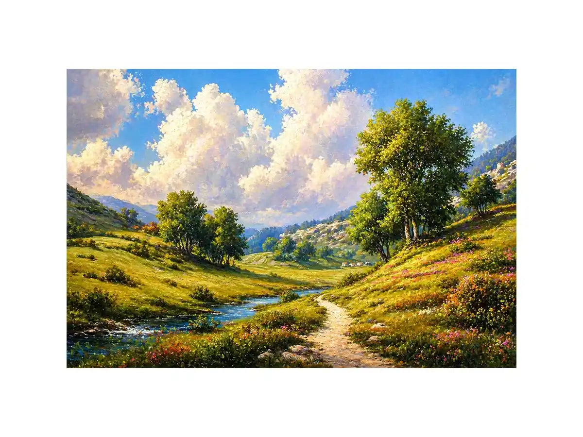 Impressionist sunflower field with rustic villa golden canvas Canvas Print
