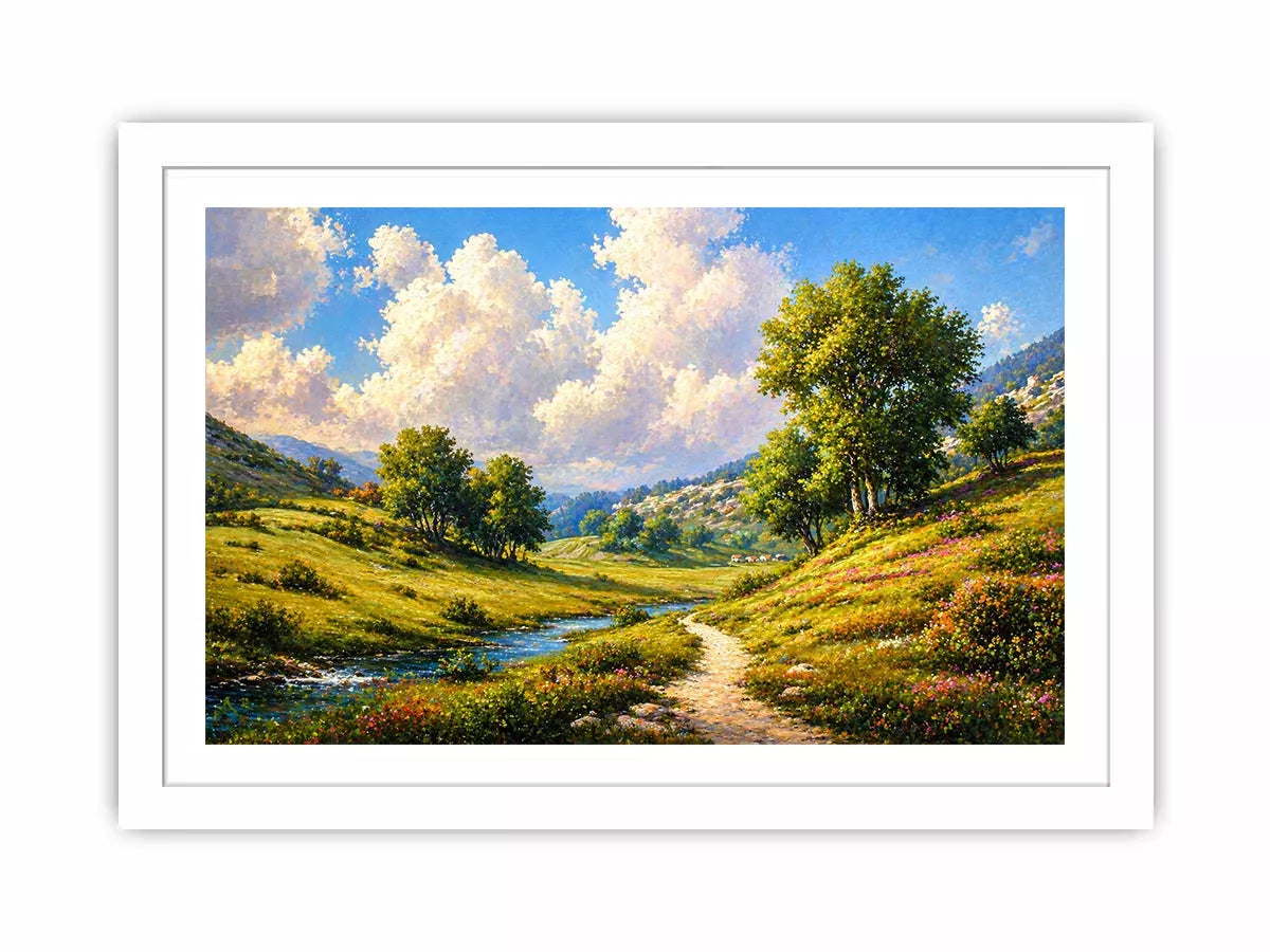 Impressionist sunflower field with rustic villa golden canvas Canvas Print