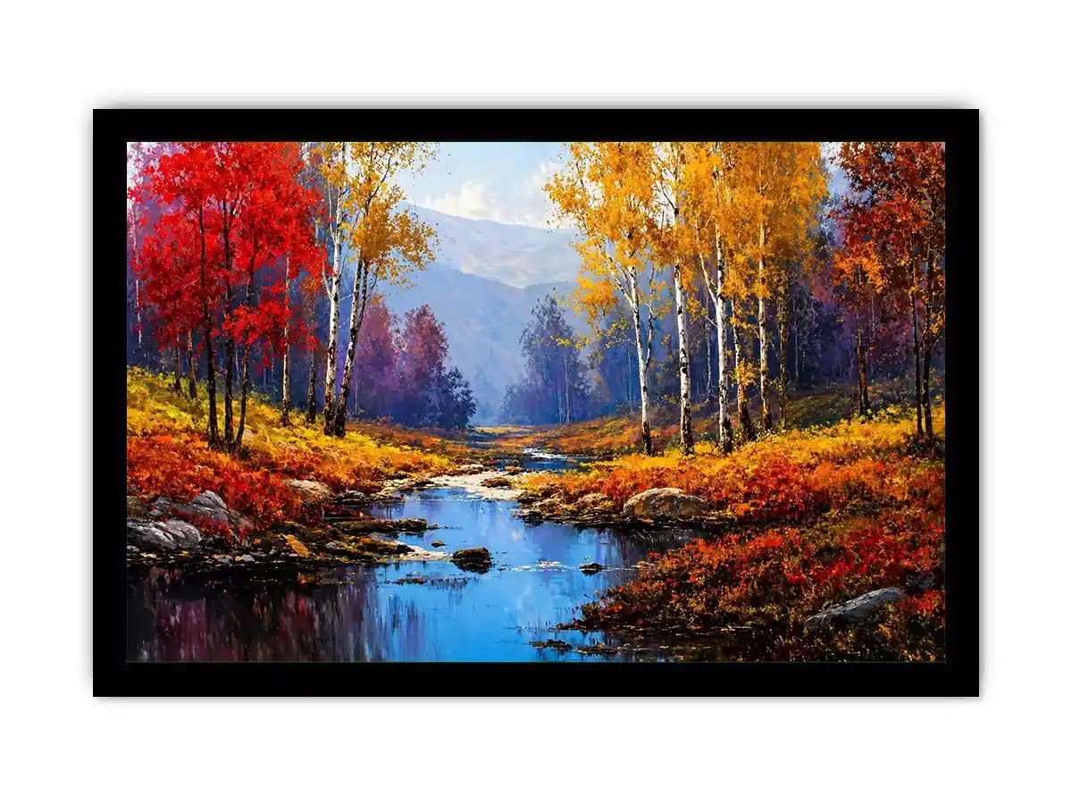 autumn forest river landscape warm glowing trees canvas Canvas Print
