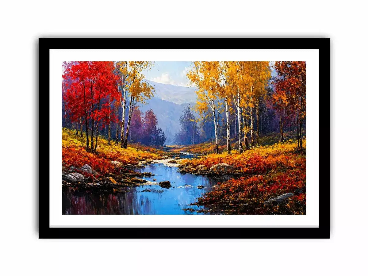 autumn forest river landscape warm glowing trees canvas Canvas Print